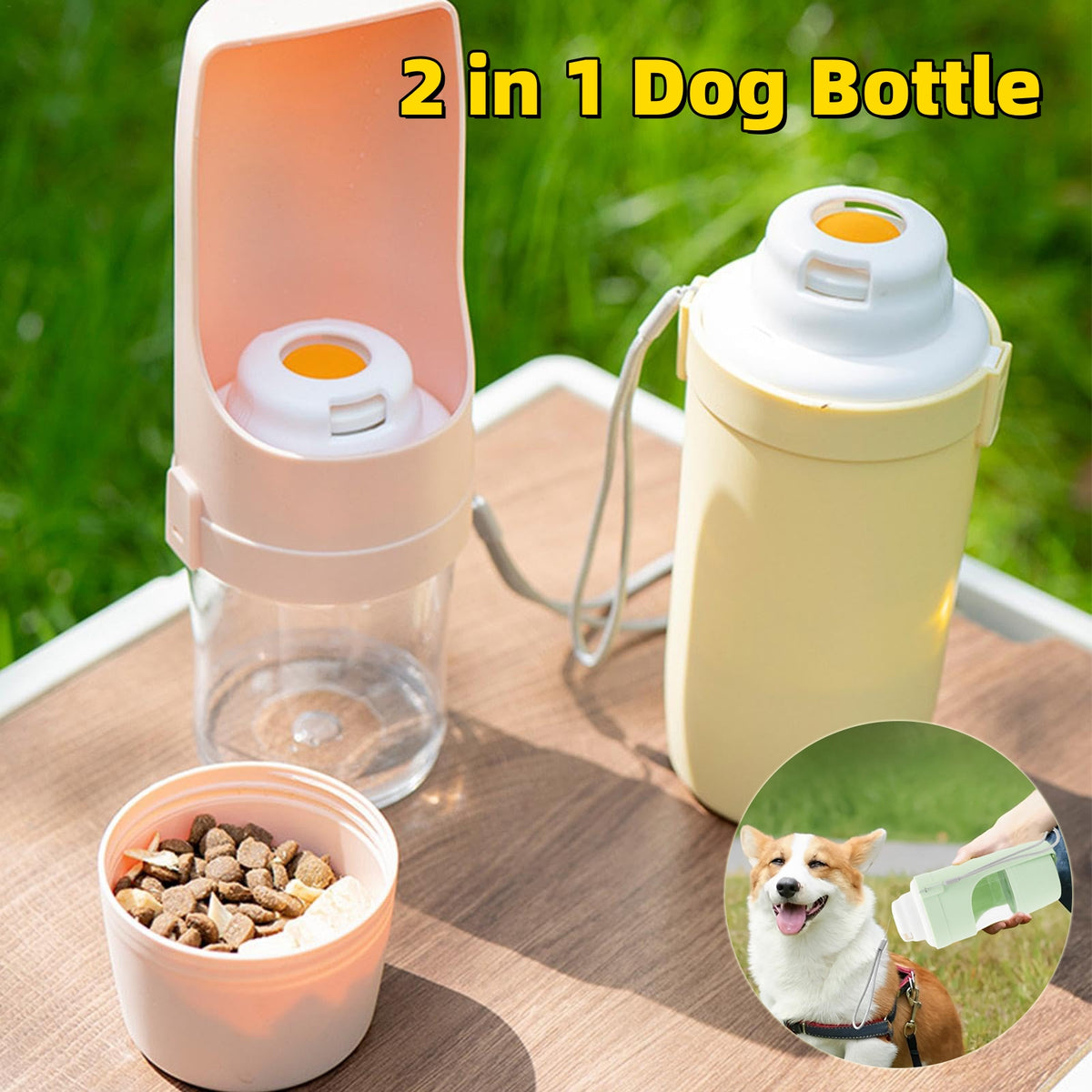 ROAM Bottle 2-in-1 dog water and food bottle with flip-out trough and screw-off food cup