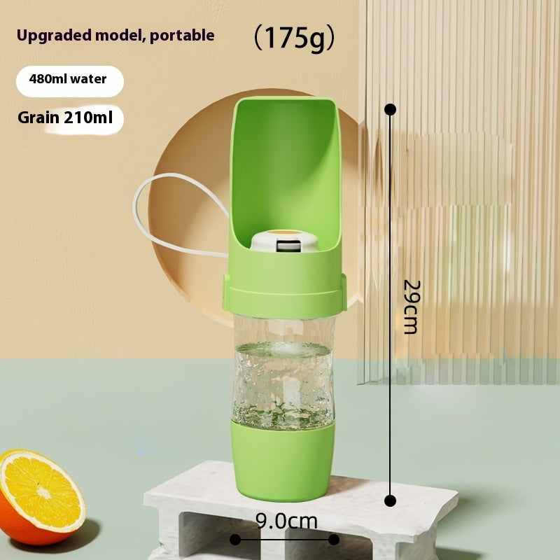 Green ROAM Bottle with capacity callouts: 480 ml water, 210 ml food, approx. 9 cm wide