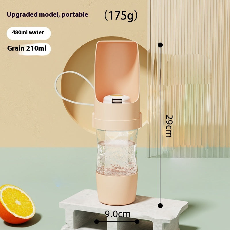 Pink ROAM Bottle with capacity callouts: 480 ml water, 210 ml food, approx. 9 cm wide